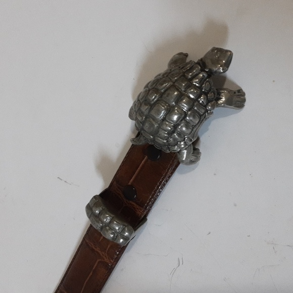 Vintage Hartnell women belt turtle buckle y2k leather brown animal  printed M - Picture 2 of 8